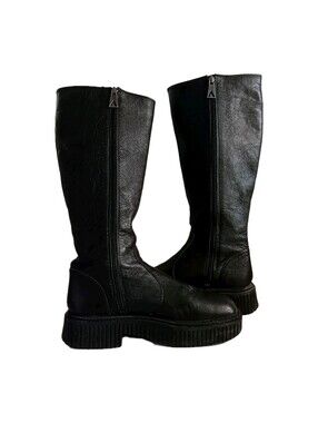 Urban Outfitters ASRA Women's 9.5 Leather Platform Knee High Boots Moto Lug Goth